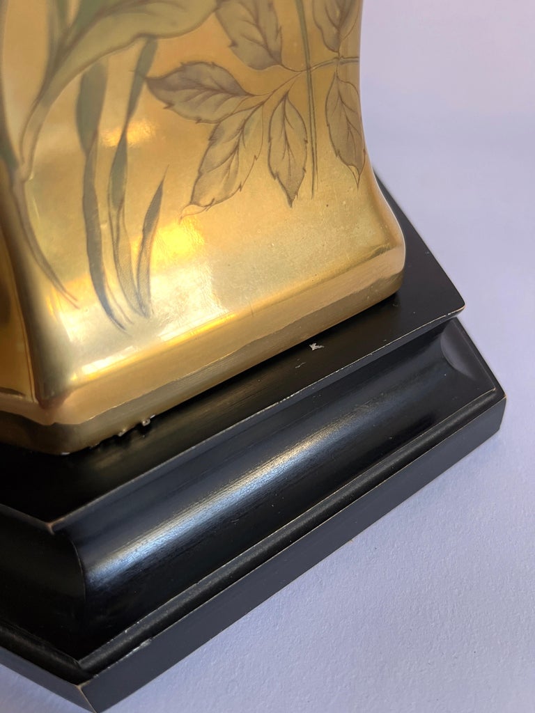 Gold Porcelain Floral Hand-Painted Morris Greenspan Chinoiserie Urn Table Lamp