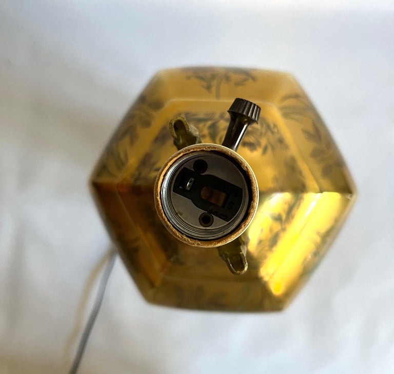 Gold Porcelain Floral Hand-Painted Morris Greenspan Chinoiserie Urn Table Lamp