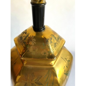 Gold Porcelain Floral Hand-Painted Morris Greenspan Chinoiserie Urn Table Lamp