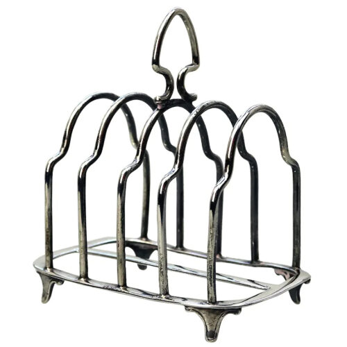 Antique English solid silver 4 slice gothic arch Toast Rack 72g Chester C.1927