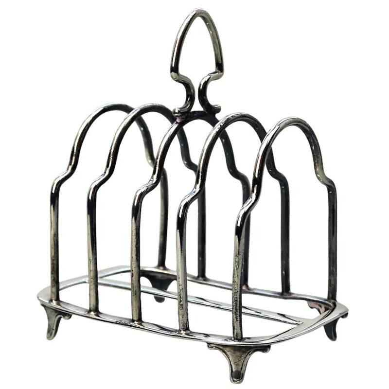 Antique English solid silver 4 slice gothic arch Toast Rack 72g Chester C.1927