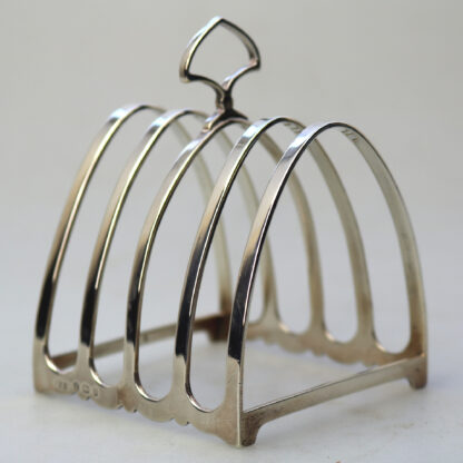 Antique English sterling solid silver 4 slice gothic arch Toast Rack 64g C.1926 - Image 2