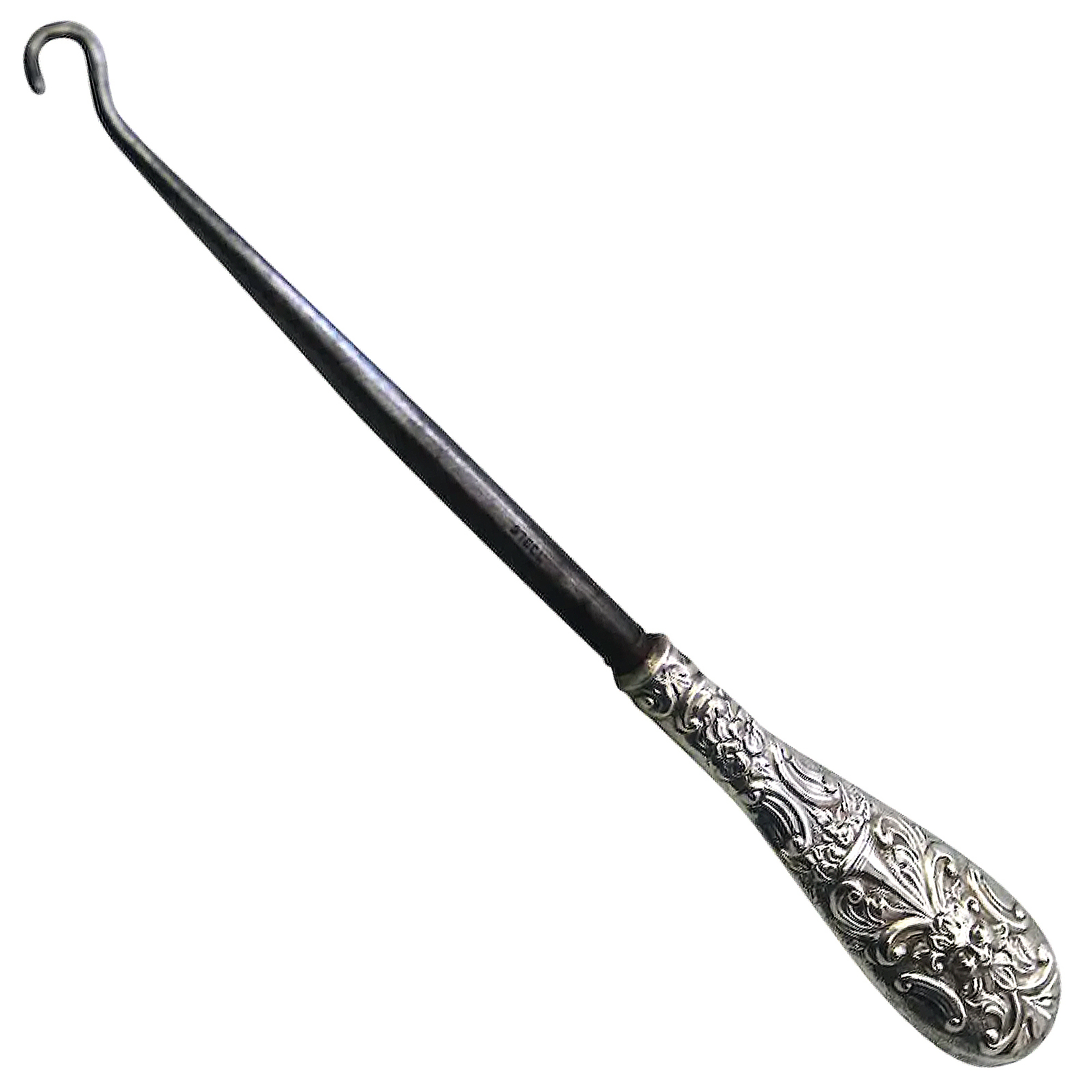 A quality antique solid silver Green Man handled Button Hook Boot Pull C.1900