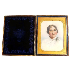 A Good Portrait Miniature signed A Heath in folding Jeremiah Gurney Case C.19thC