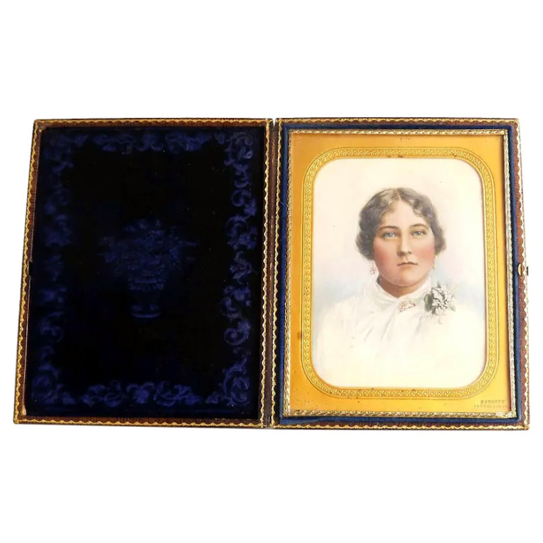 A Good Portrait Miniature signed A Heath in folding Jeremiah Gurney Case C.19thC