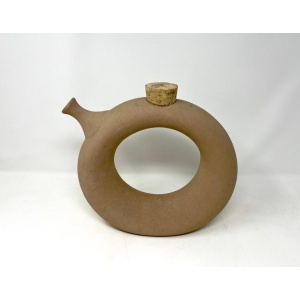 Hartstone Signed Circular Donut Shape Pottery Pitcher Wine Jug