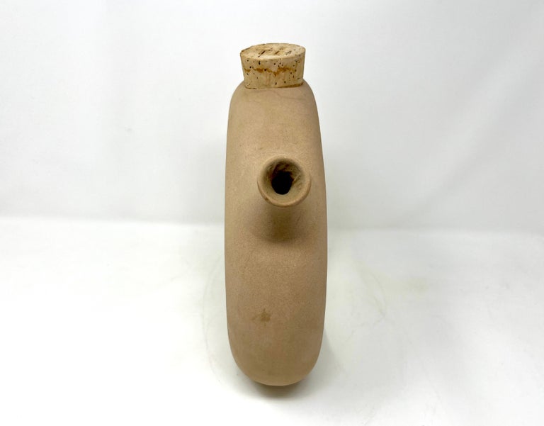 Hartstone Signed Circular Donut Shape Pottery Pitcher Wine Jug