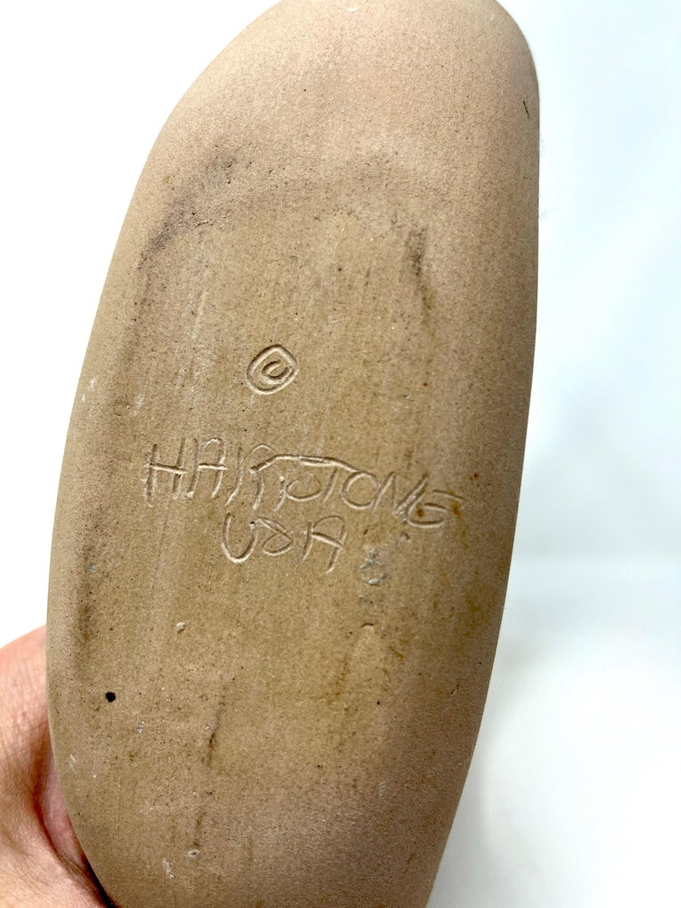 Hartstone Signed Circular Donut Shape Pottery Pitcher Wine Jug