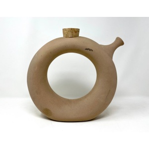 Hartstone Signed Circular Donut Shape Pottery Pitcher Wine Jug