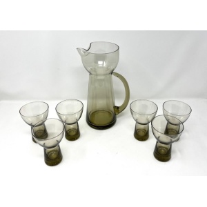 Holmegaard Copenhagen MCM Lutken Smoke Cocktail Pitcher and Aperitif Glasses