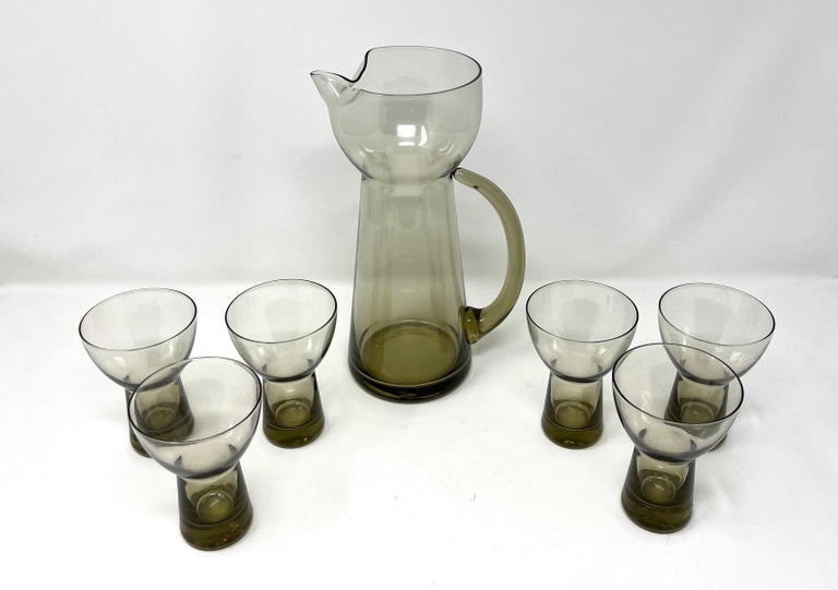 Holmegaard Copenhagen MCM Lutken Smoke Cocktail Pitcher and Aperitif Glasses
