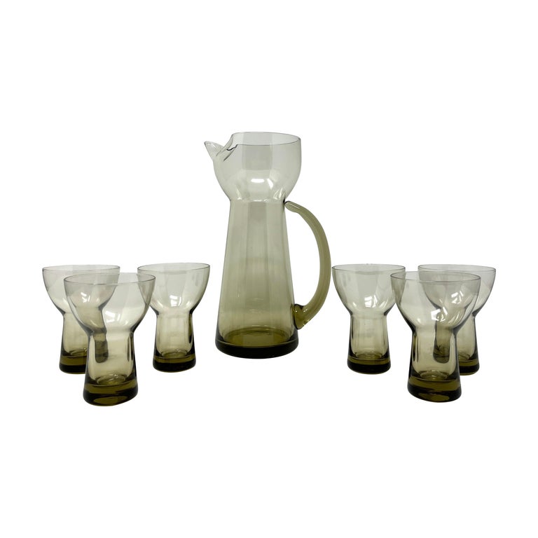 Holmegaard Copenhagen MCM Lutken Smoke Cocktail Pitcher and Aperitif Glasses