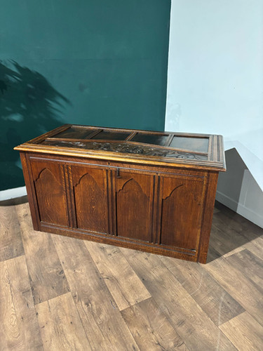 Large Antique Carved Oak Blanket Box