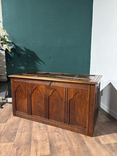 Large Antique Carved Oak Blanket Box