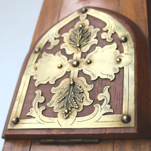 A substantial double opening antique Gothic desktop sliding Book Stand C.19thC