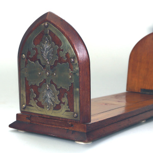 A substantial double opening antique Gothic desktop sliding Book Stand C.19thC
