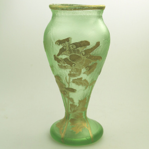 A large antique Mont Joye Legras French Art Nouveau glass acid-etched gilded Vase C.1890+