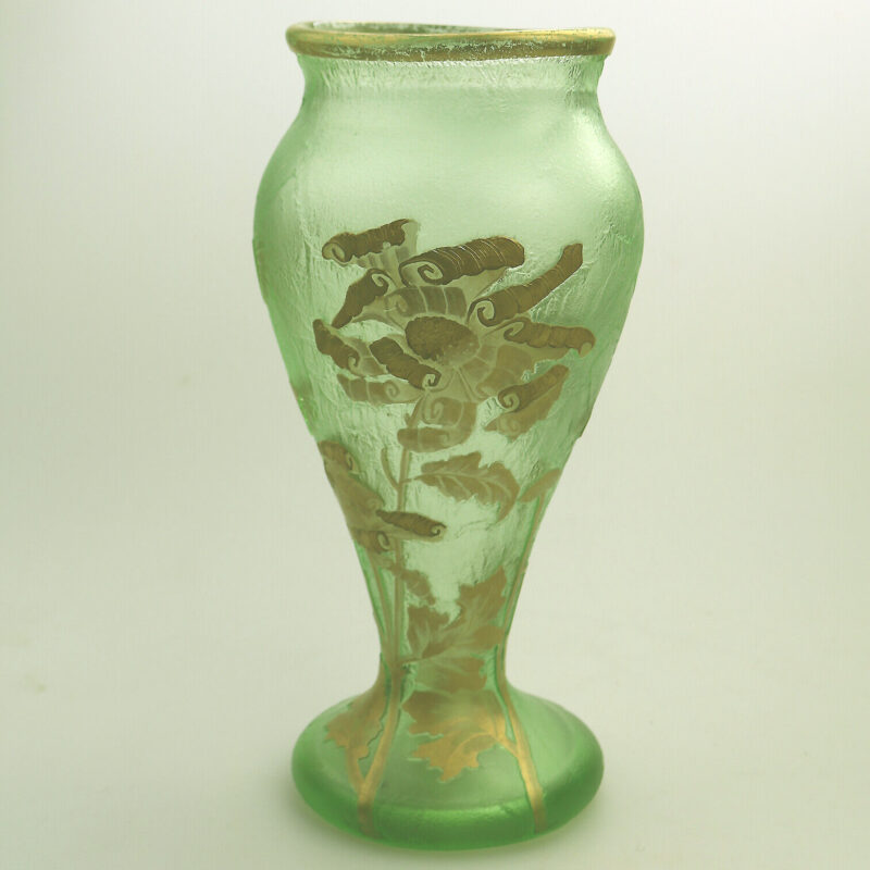 A large antique Mont Joye Legras French Art Nouveau glass acid-etched gilded Vase C.1890+