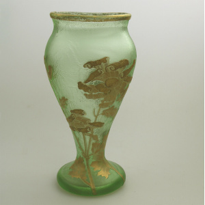 A large antique Mont Joye Legras French Art Nouveau glass acid-etched gilded Vase C.1890+