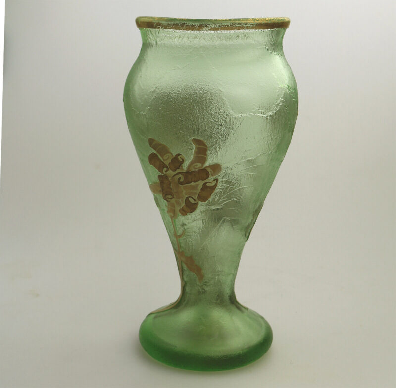 A large antique Mont Joye Legras French Art Nouveau glass acid-etched gilded Vase C.1890+