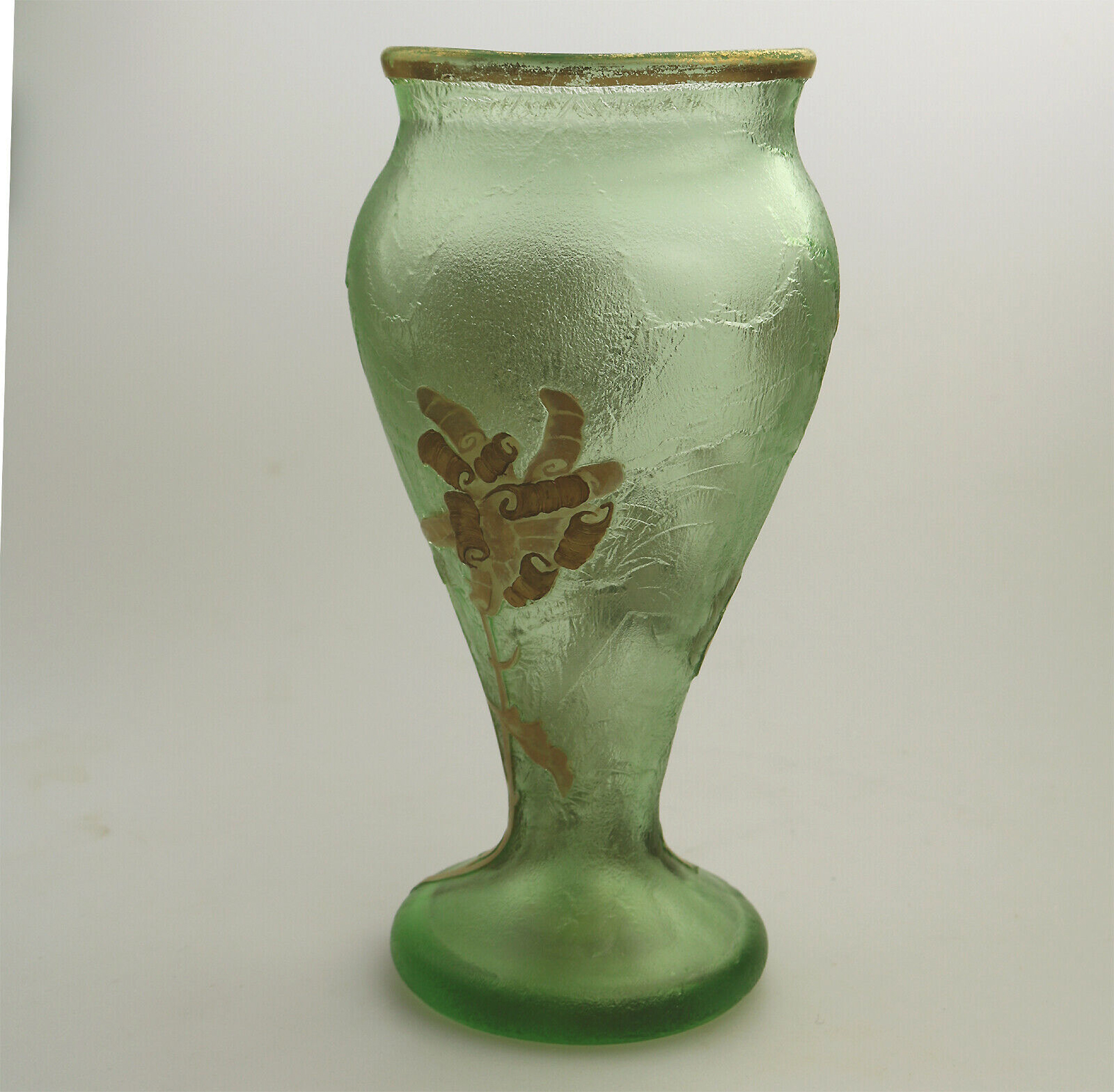 A large antique Mont Joye Legras French Art Nouveau glass acid-etched gilded Vase C.1890+