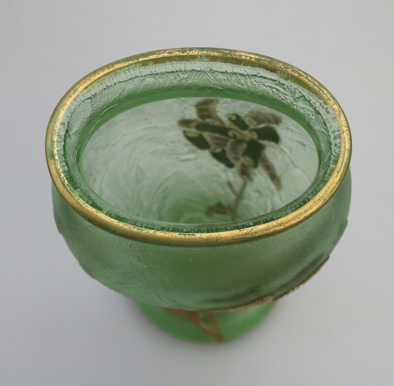 A large antique Mont Joye Legras French Art Nouveau glass acid-etched gilded Vase C.1890+