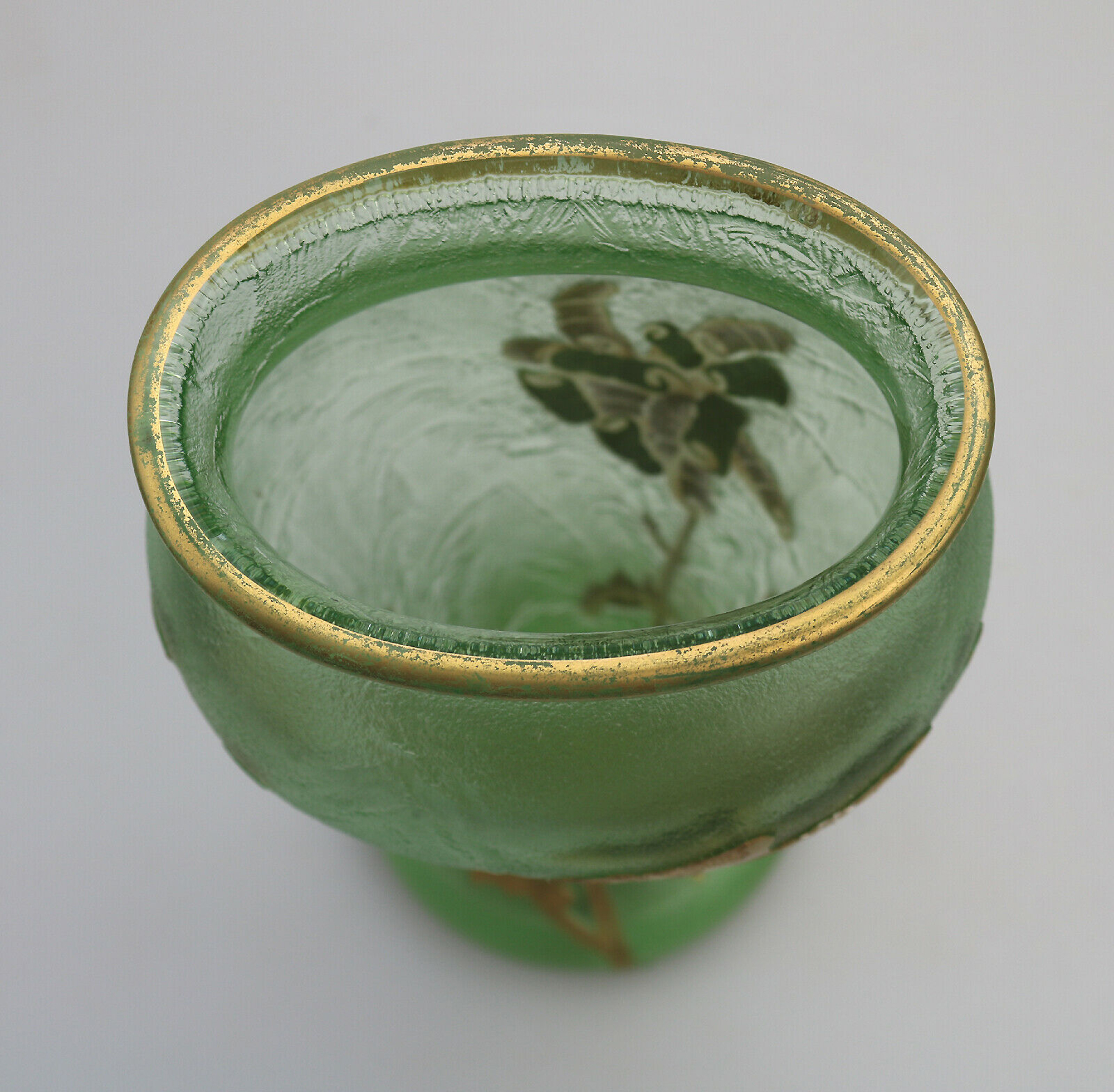 A large antique Mont Joye Legras French Art Nouveau glass acid-etched gilded Vase C.1890+
