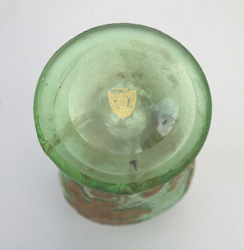 A large antique Mont Joye Legras French Art Nouveau glass acid-etched gilded Vase C.1890+