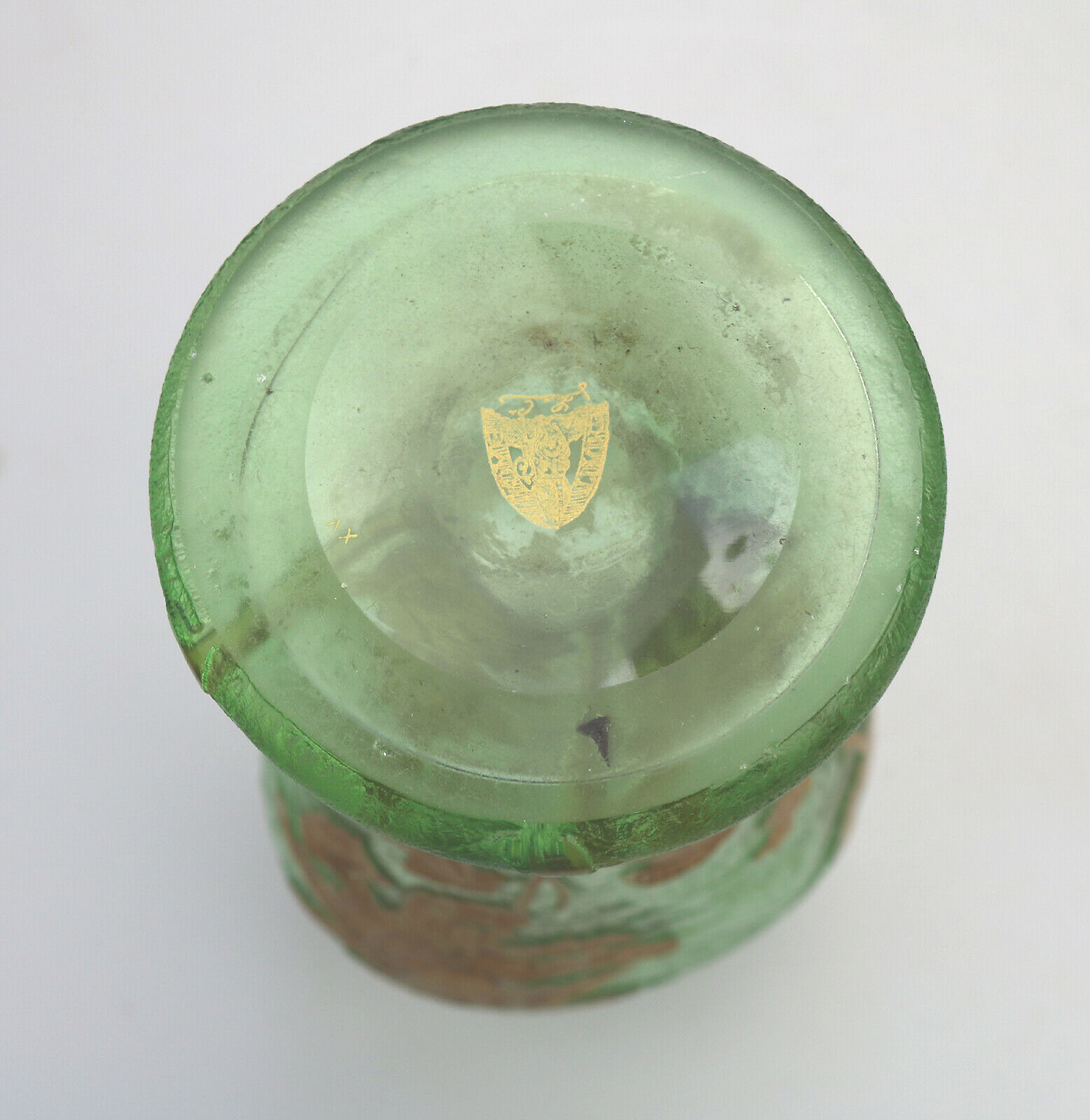 A large antique Mont Joye Legras French Art Nouveau glass acid-etched gilded Vase C.1890+