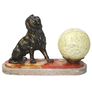 Art Deco bronzed spelter & marble novelty British Empire Lion Table Lamp C.1930s