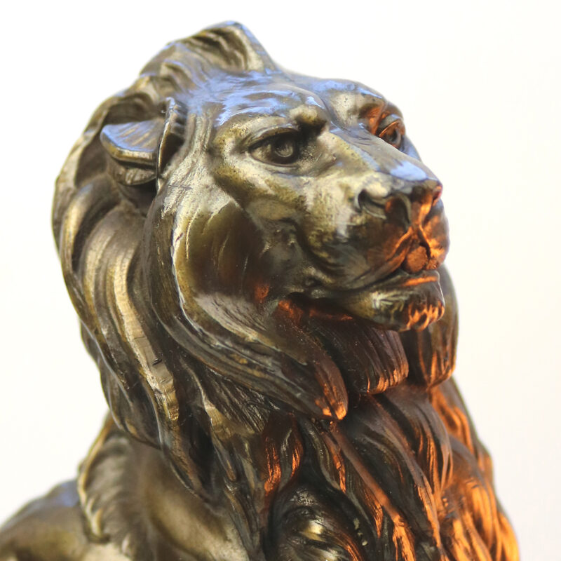 Art Deco bronzed spelter & marble novelty British Empire Lion Table Lamp C.1930s