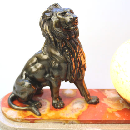 Art Deco bronzed spelter & marble novelty British Empire Lion Table Lamp C.1930s - Image 5