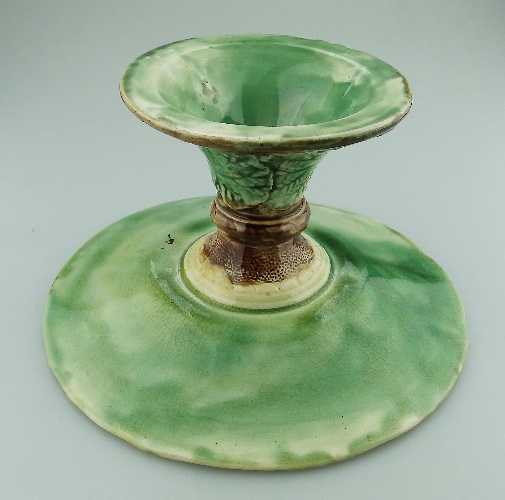 A lovely antique Victorian majolica pottery Cabbage Ware Comport / Tazza C.19thC