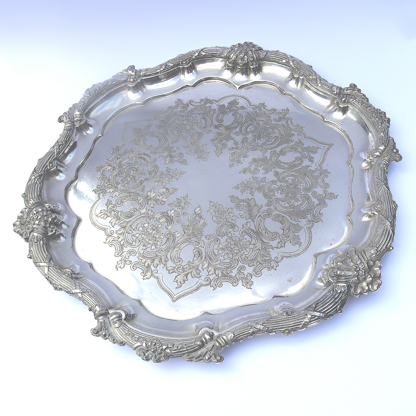 A good antique Mappin & Webb triple silver plated engraved Salver C.1890+
