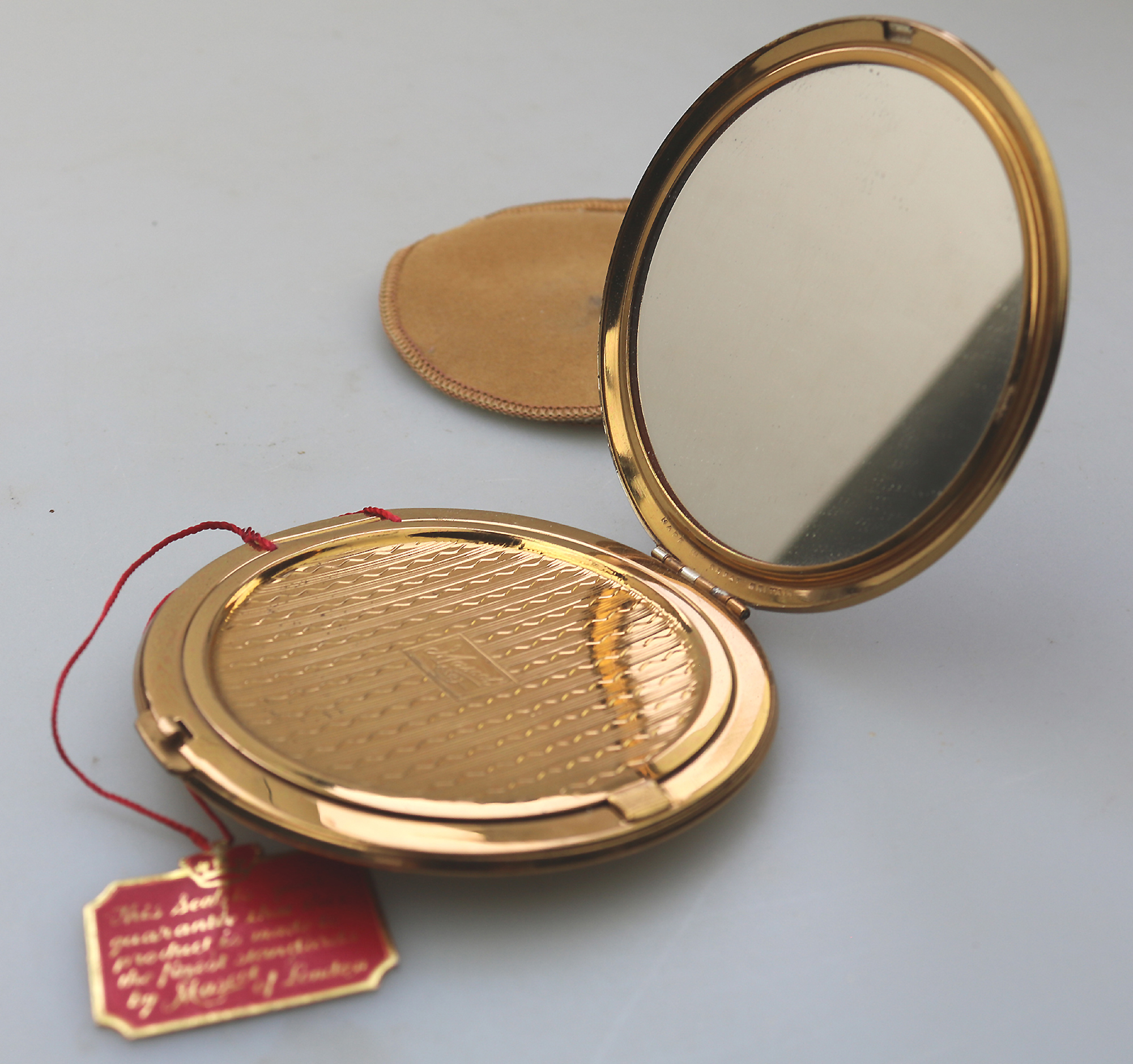 A very fine mid-century AS Brown Mascot diamante Compact unused & label C.1950's