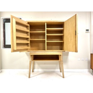 Mid Century, Limed Oak Drinks / Cocktail Cabinet