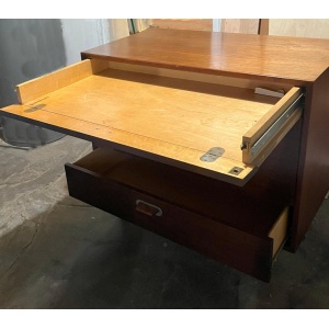 Mid-Century Modern Jens Risom Walnut & Silver Chest of Drawers, Writing Desk