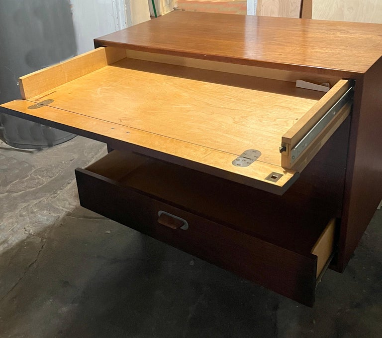 Mid-Century Modern Jens Risom Walnut & Silver Chest of Drawers, Writing Desk