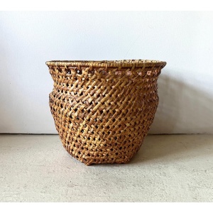 Mid-century Modern Large Open-Weave Rattan Wicker Storage Basket, Plant Holder