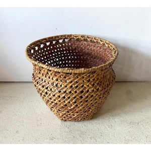 Mid-century Modern Large Open-Weave Rattan Wicker Storage Basket, Plant Holder