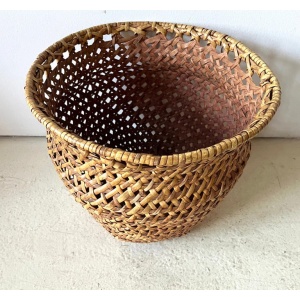 Mid-century Modern Large Open-Weave Rattan Wicker Storage Basket, Plant Holder