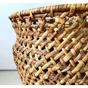 Mid-century Modern Large Open-Weave Rattan Wicker Storage Basket, Plant Holder