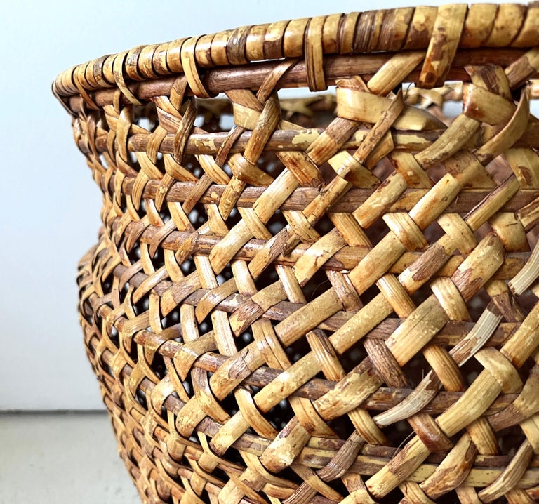 Mid-century Modern Large Open-Weave Rattan Wicker Storage Basket, Plant Holder