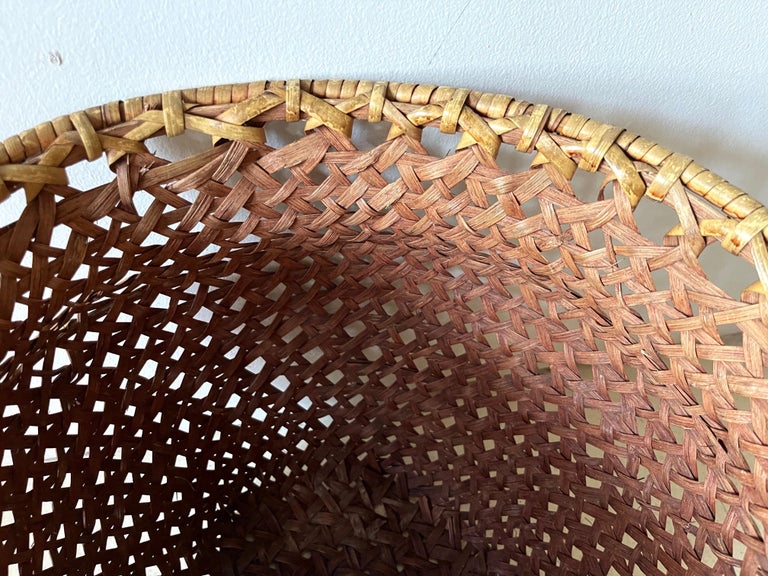Mid-century Modern Large Open-Weave Rattan Wicker Storage Basket, Plant Holder