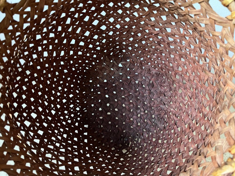 Mid-century Modern Large Open-Weave Rattan Wicker Storage Basket, Plant Holder