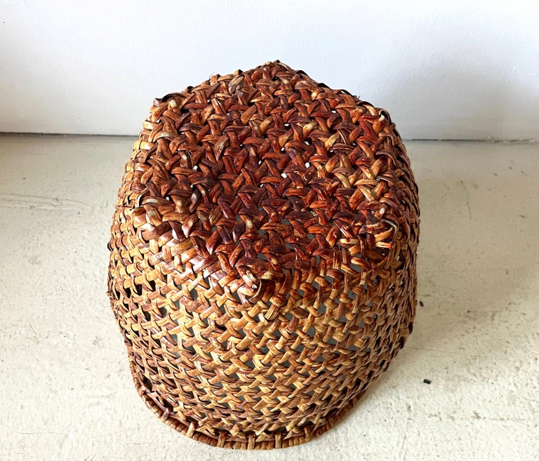 Mid-century Modern Large Open-Weave Rattan Wicker Storage Basket, Plant Holder