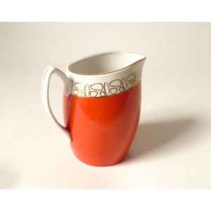 Modernist Bauhaus Porcelain Creamer by Chodziez, Gold Trim, Made in Poland