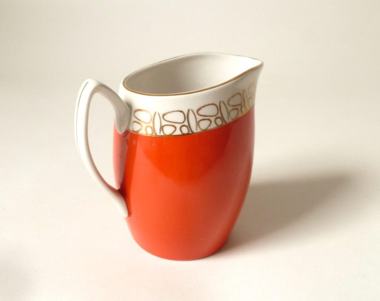 Modernist Bauhaus Porcelain Creamer by Chodziez, Gold Trim, Made in Poland