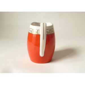 Modernist Bauhaus Porcelain Creamer by Chodziez, Gold Trim, Made in Poland