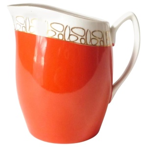 Modernist Bauhaus Porcelain Creamer by Chodziez, Gold Trim, Made in Poland